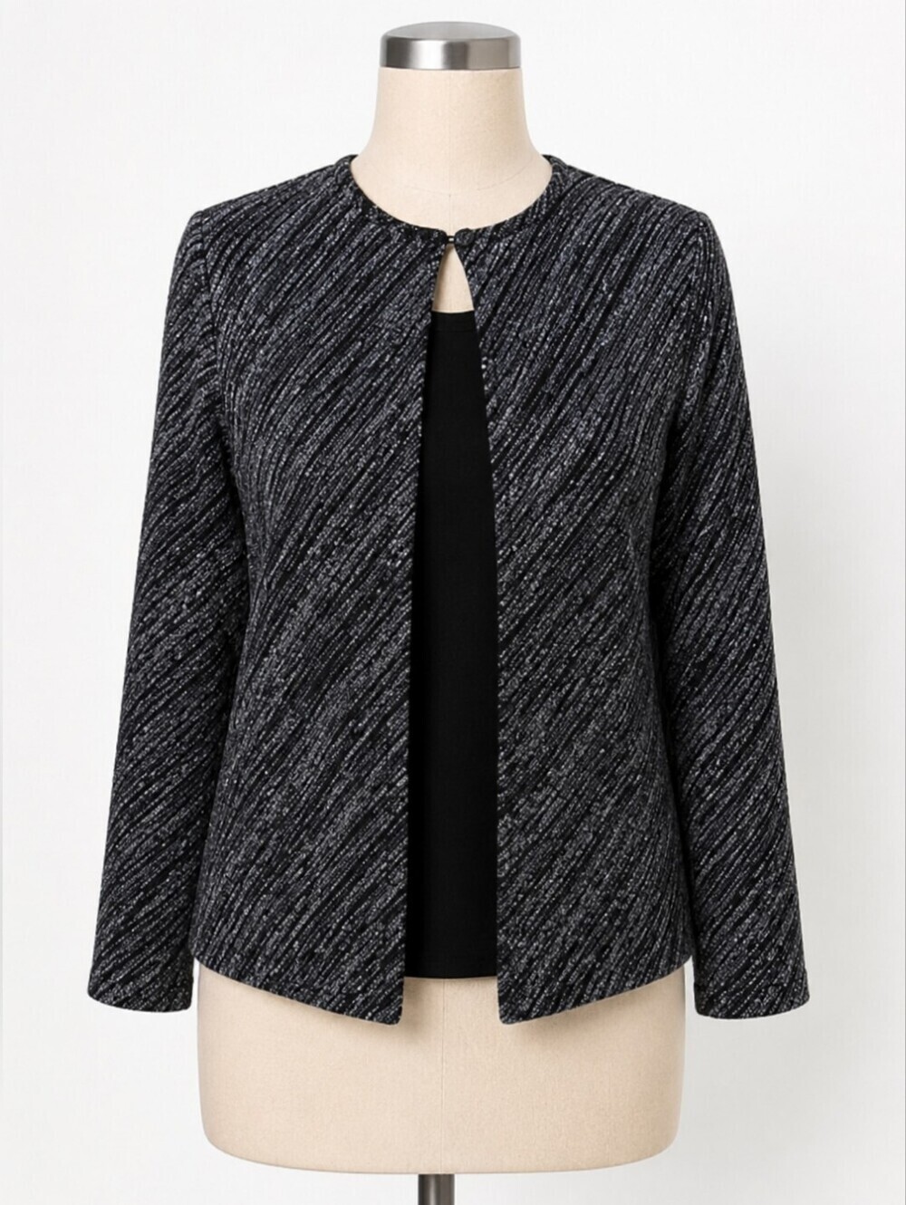 Black and Silver Embellished Subtle Sparkle Jacket With Satin Top. Festive.